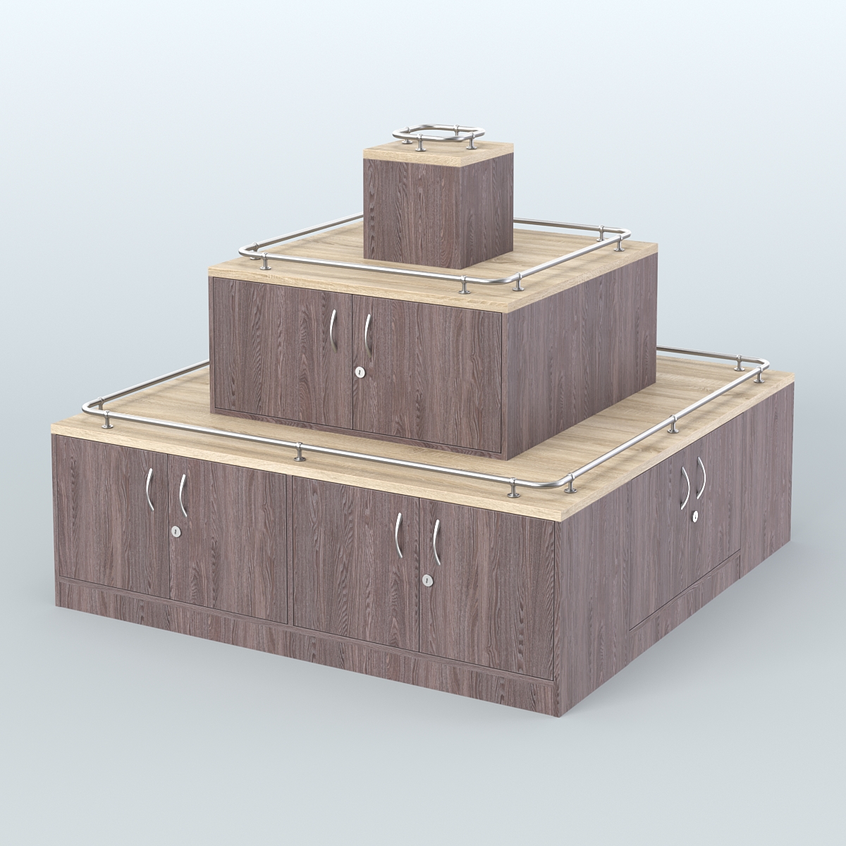 Островок-пирамида с ящиками и ограничителями полок для торговых центров №2-ХО Ясень Анкор темный и Дуб Сонома