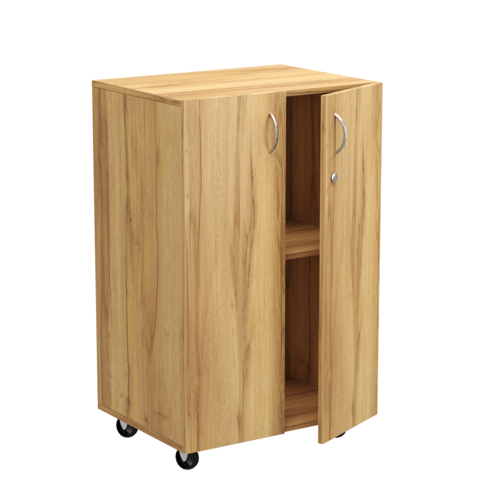 Прилавок из ДСП серии Тандем №13 на металлических колесах с дверками Дуб Золотистый