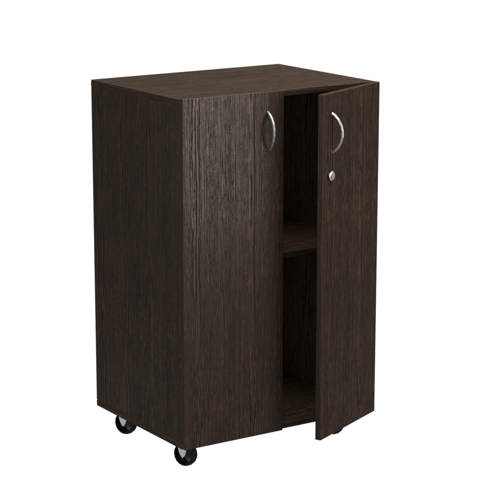 Прилавок из ДСП серии Тандем №13 на металлических колесах с дверками Дуб Венге