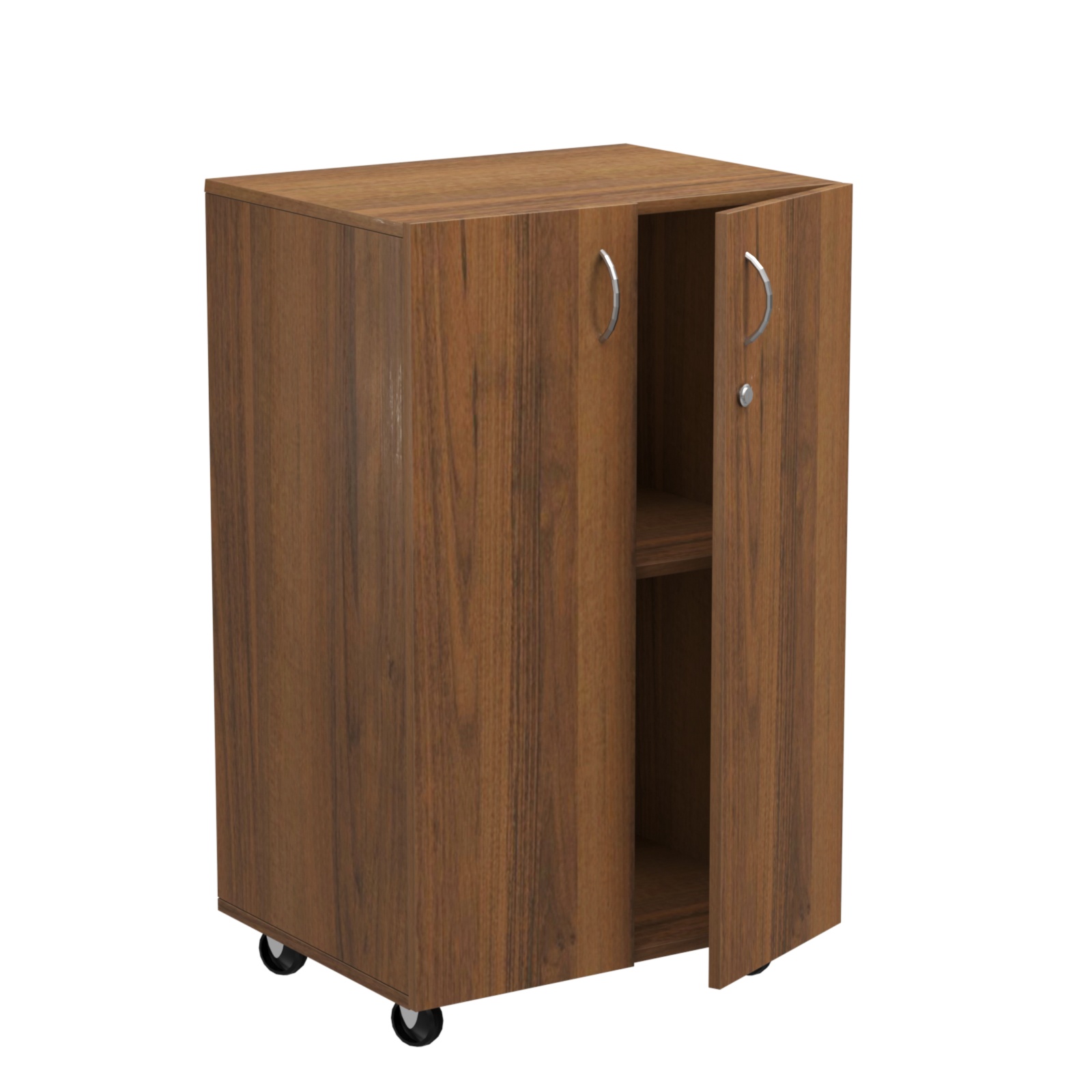 Прилавок из ДСП серии Тандем №13 на металлических колесах с дверками Орех