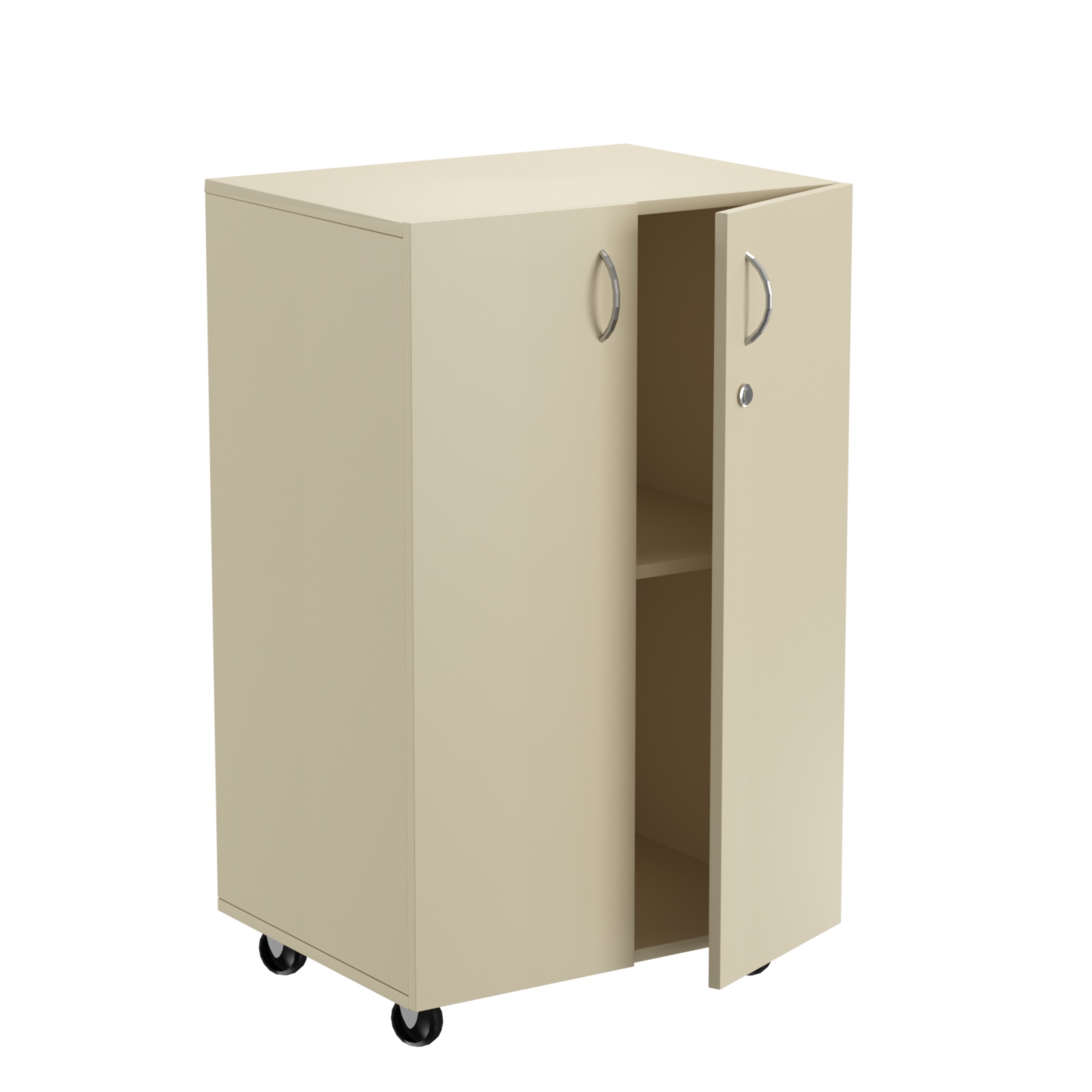 Прилавок из ДСП серии Тандем №13 на металлических колесах с дверками Крем Вайс