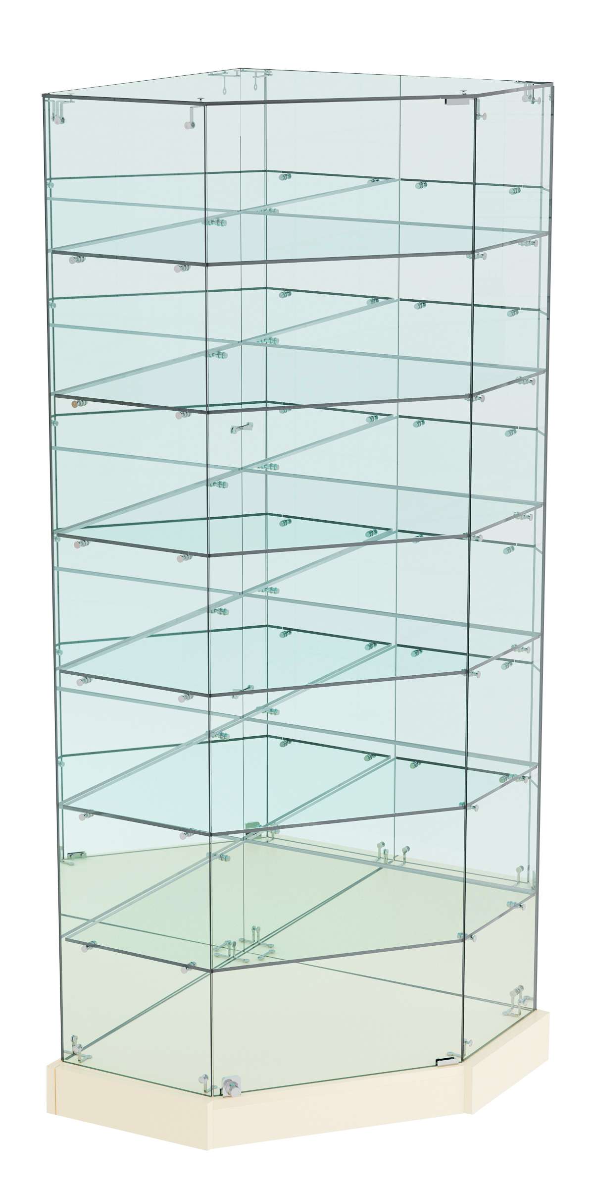 Витрина Хит продаж угловая №311 (закрытая, задние стенки - зеркало) Крем Вайс