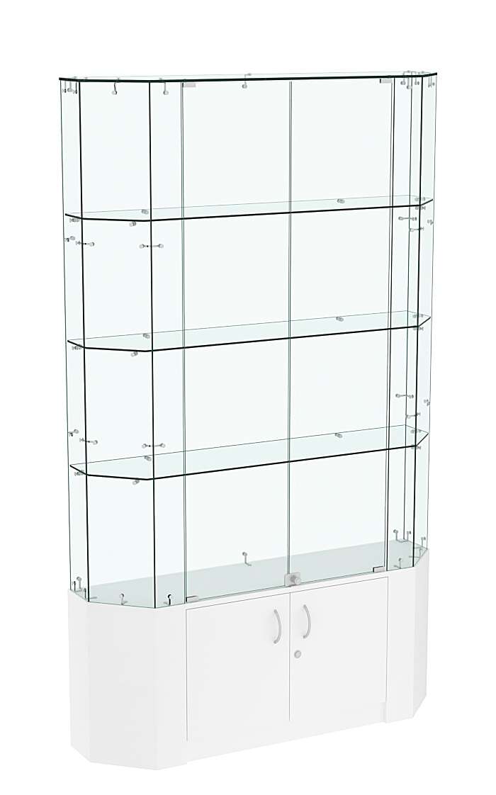 Торговая стеклянная витрина Истра со скошенным фасадом прозрачная №405 Белый
