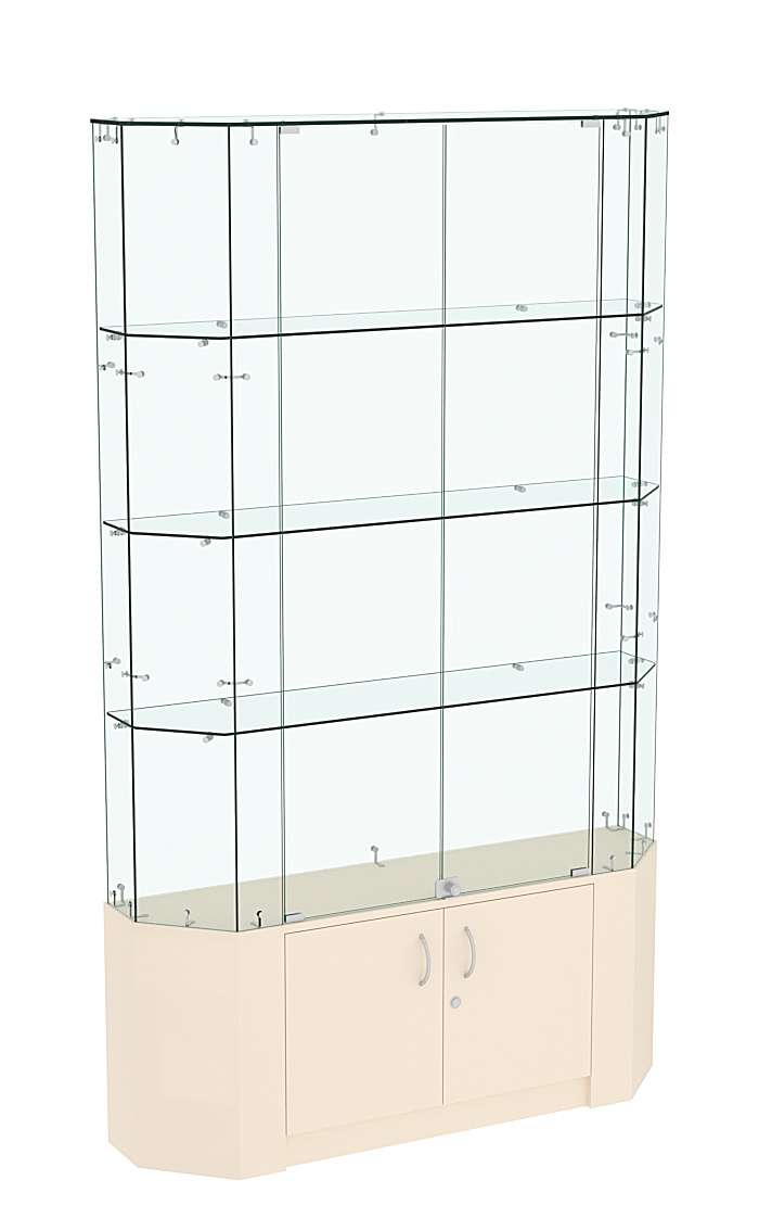 Торговая стеклянная витрина Истра со скошенным фасадом прозрачная №405 Крем Вайс