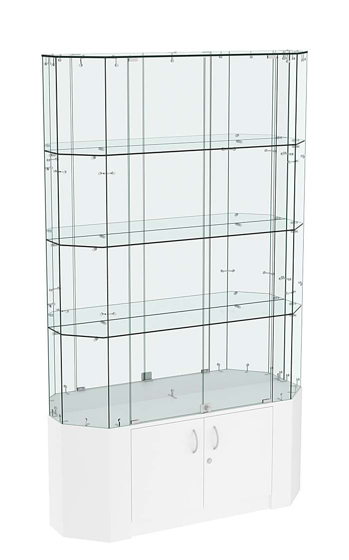 Торговая стеклянная витрина Истра со скошенным фасадом и зеркальной стенкой №407 Белый
