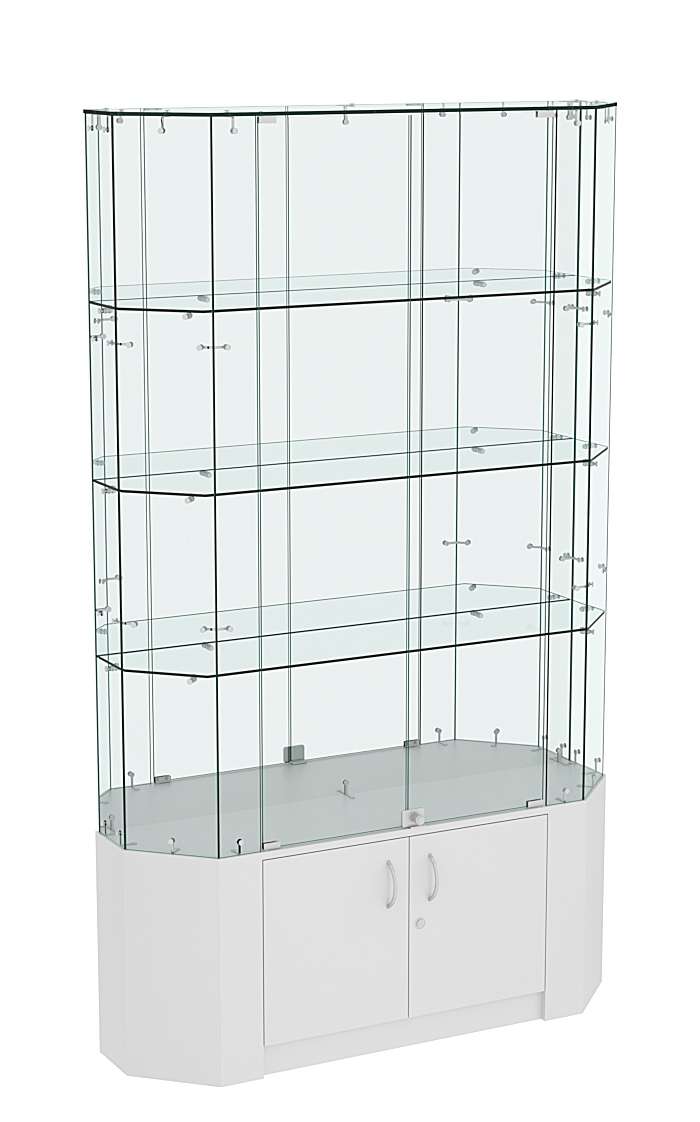 Торговая стеклянная витрина Истра со скошенным фасадом и зеркальной стенкой №407 Серый