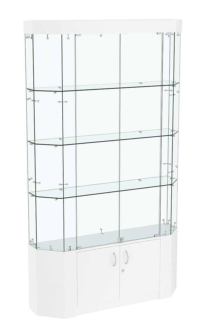 Торговая стеклянная витрина Истра со скошенным фасадом и верхней подсветкой №401 Белый