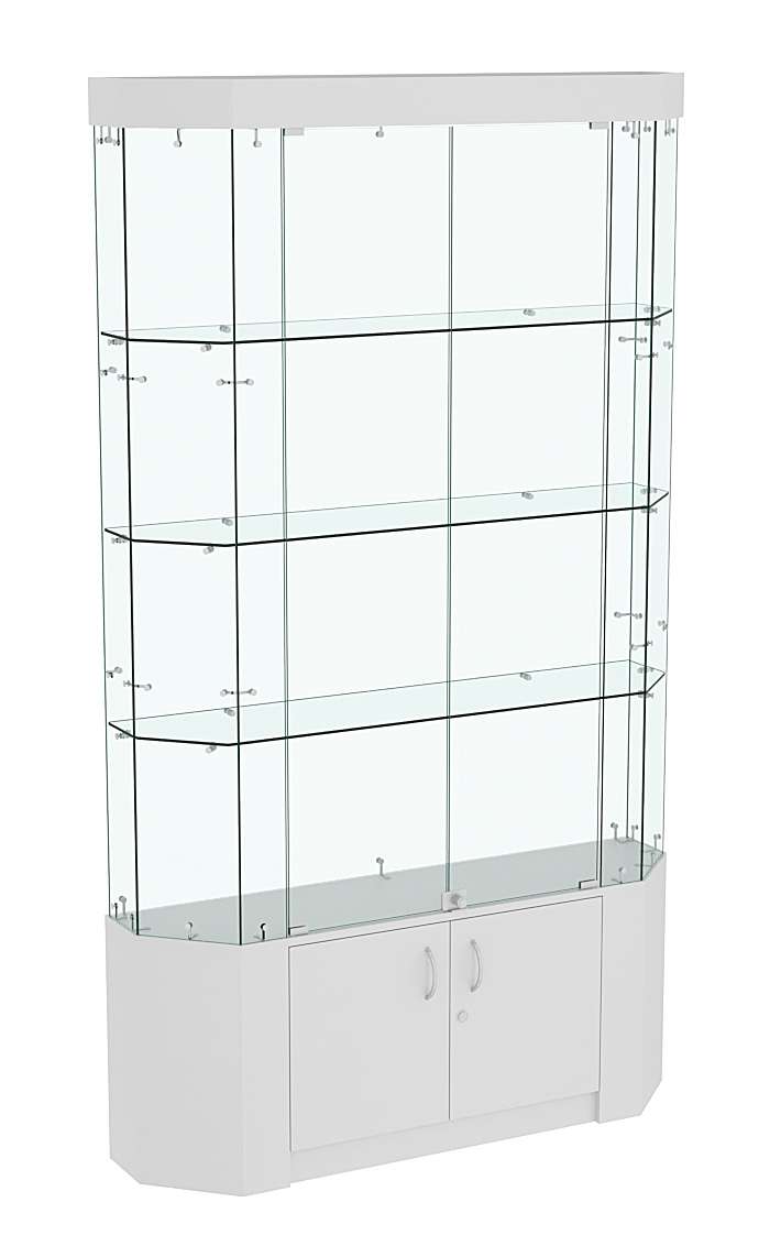 Торговая стеклянная витрина Истра со скошенным фасадом и верхней подсветкой №401 Серый