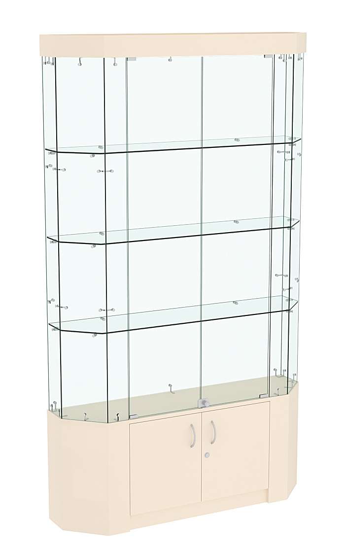 Торговая стеклянная витрина Истра со скошенным фасадом и верхней подсветкой №401 Крем Вайс