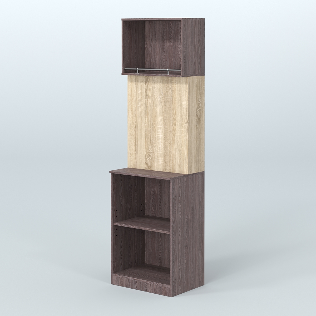 Специализи- рованный узкий стеллаж из ДСП под врезные краны для магазина разливного пива и рыбы BEER&FISH-СПД-01-600 Ясень Анкор темный и Дуб Сонома