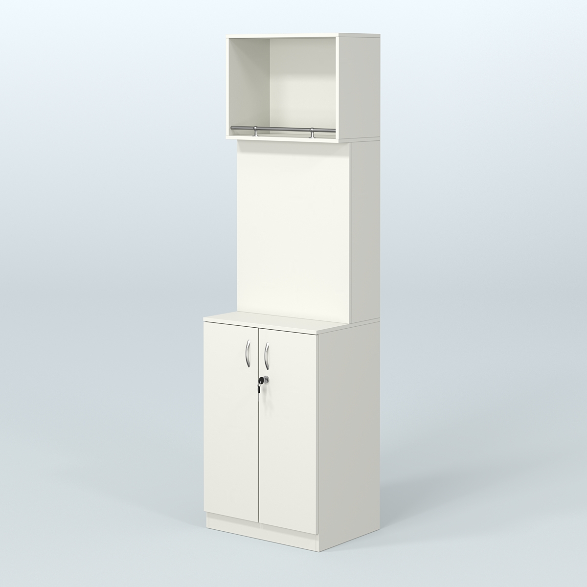 Специализи- рованный стеллаж из ДСП под врезные краны с распашными дверьми в магазин разливного пива и рыбы BEER&FISH-СПД-02-600 Белый