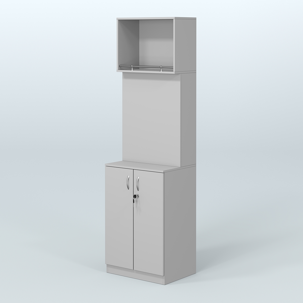 Специализи- рованный стеллаж из ДСП под врезные краны с распашными дверьми в магазин разливного пива и рыбы BEER&FISH-СПД-02-600 Серый