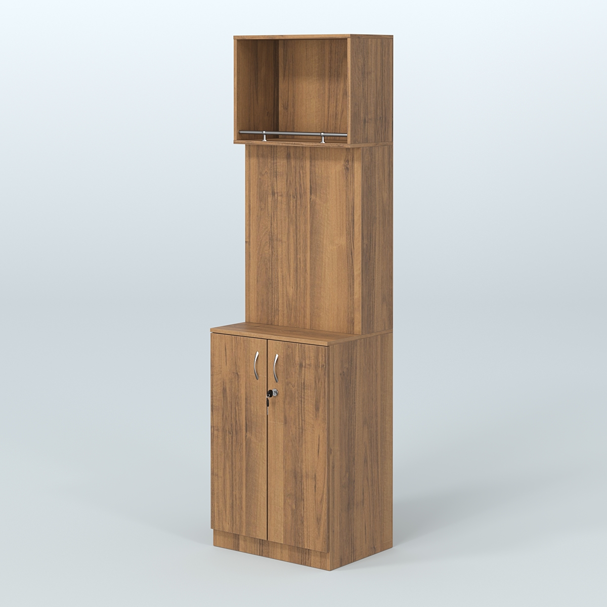 Специализи- рованный стеллаж из ДСП под врезные краны с распашными дверьми в магазин разливного пива и рыбы BEER&FISH-СПД-02-600 Орех