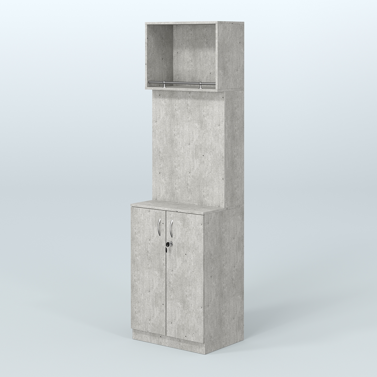 Специализи- рованный стеллаж из ДСП под врезные краны с распашными дверьми в магазин разливного пива и рыбы BEER&FISH-СПД-02-600 Метрополитан Грей