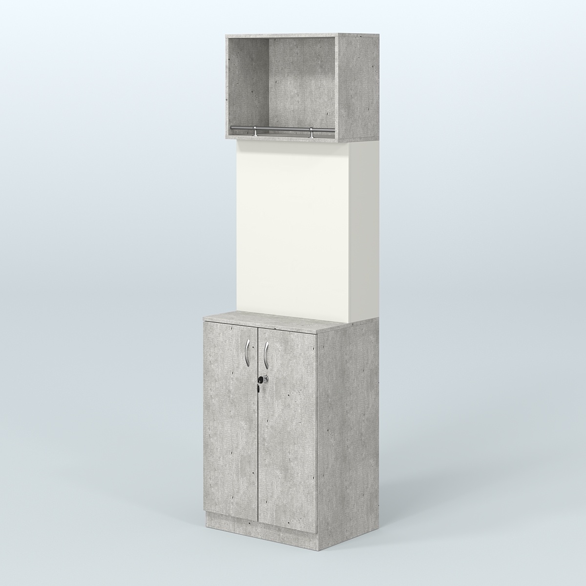 Специализи- рованный стеллаж из ДСП под врезные краны с распашными дверьми в магазин разливного пива и рыбы BEER&FISH-СПД-02-600 Метрополитан Грей + Белый