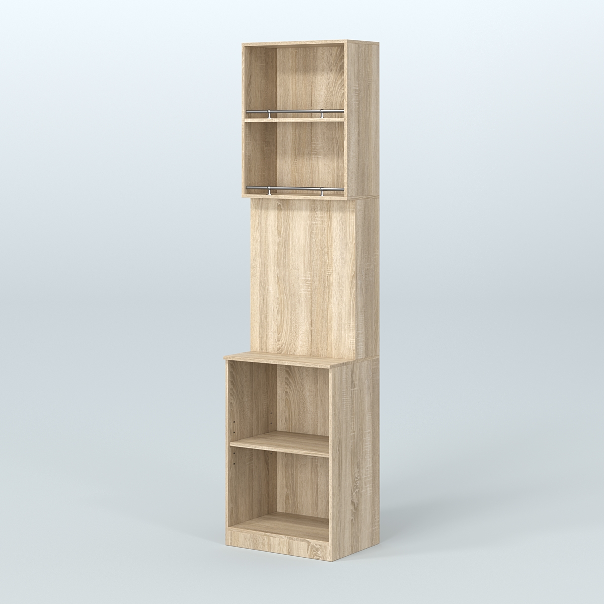 Специализи- рованный стеллаж из ДСП под врезные краны с высокой антресолью для магазина разливного пива и рыбы BEER&FISH-СПД-03-600 Дуб сонома