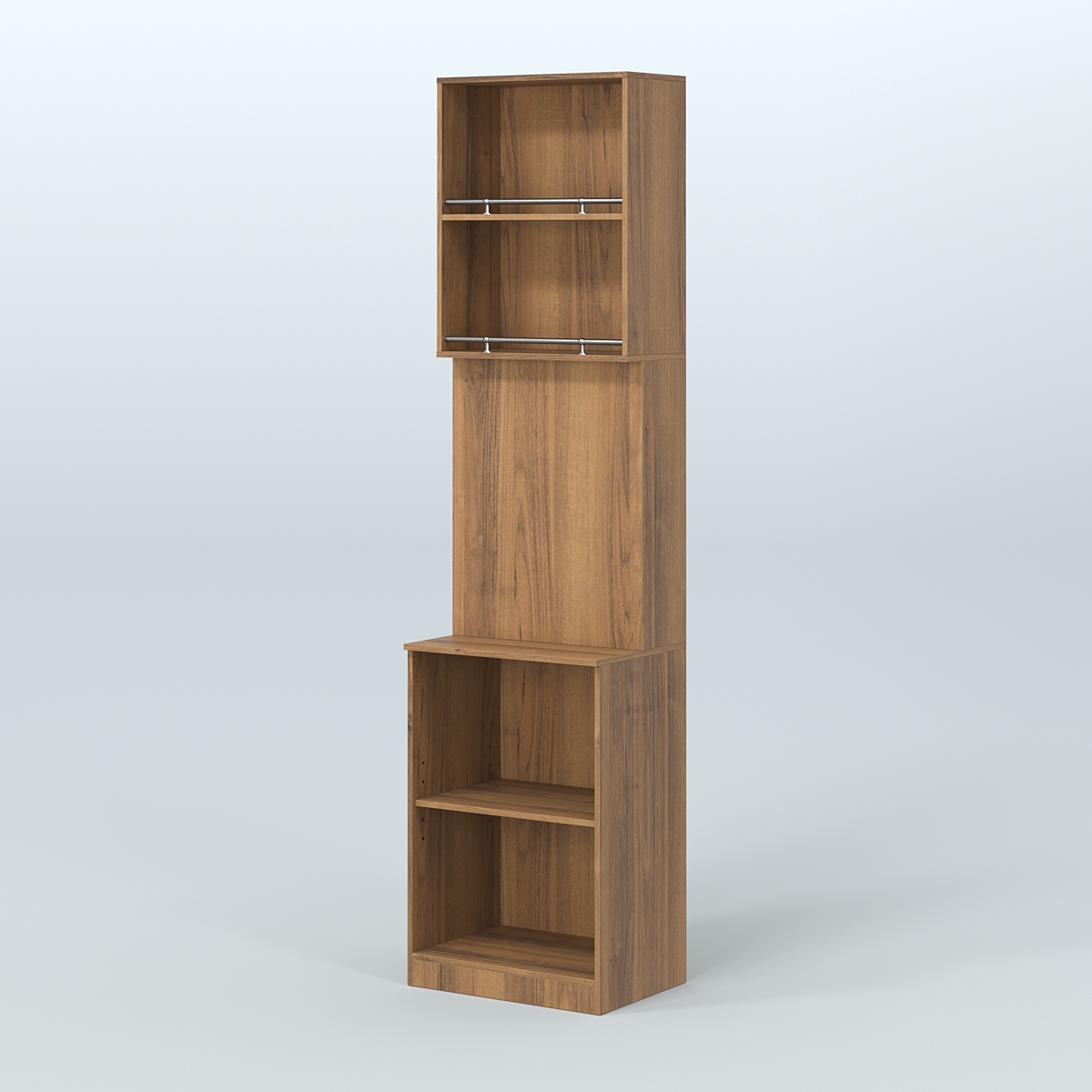 Специализи- рованный стеллаж из ДСП под врезные краны с высокой антресолью для магазина разливного пива и рыбы BEER&FISH-СПД-03-600 Орех