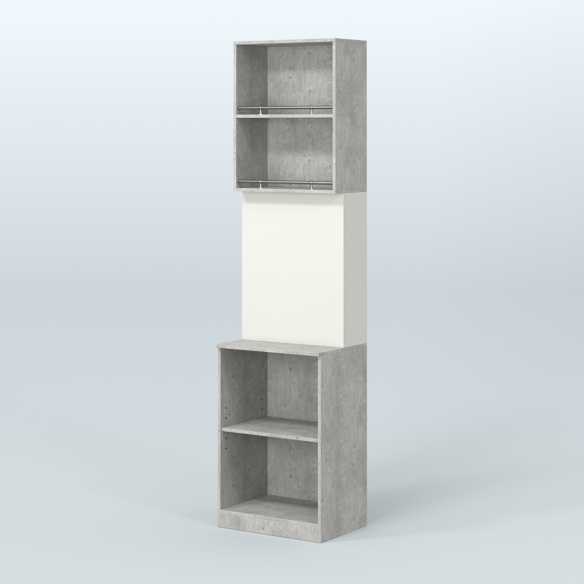 Специализи- рованный стеллаж из ДСП под врезные краны с высокой антресолью для магазина разливного пива и рыбы BEER&FISH-СПД-03-600 Метрополитан Грей + Белый