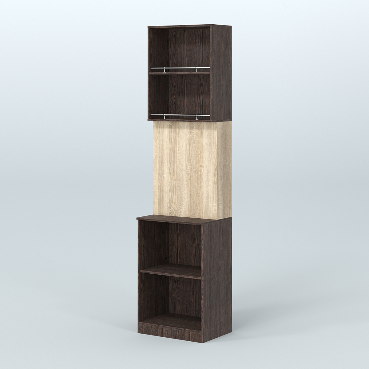 Специализи- рованный стеллаж из ДСП под врезные краны с высокой антресолью для магазина разливного пива и рыбы BEER&FISH-СПД-03-600 Дуб Венге + Дуб Сонома