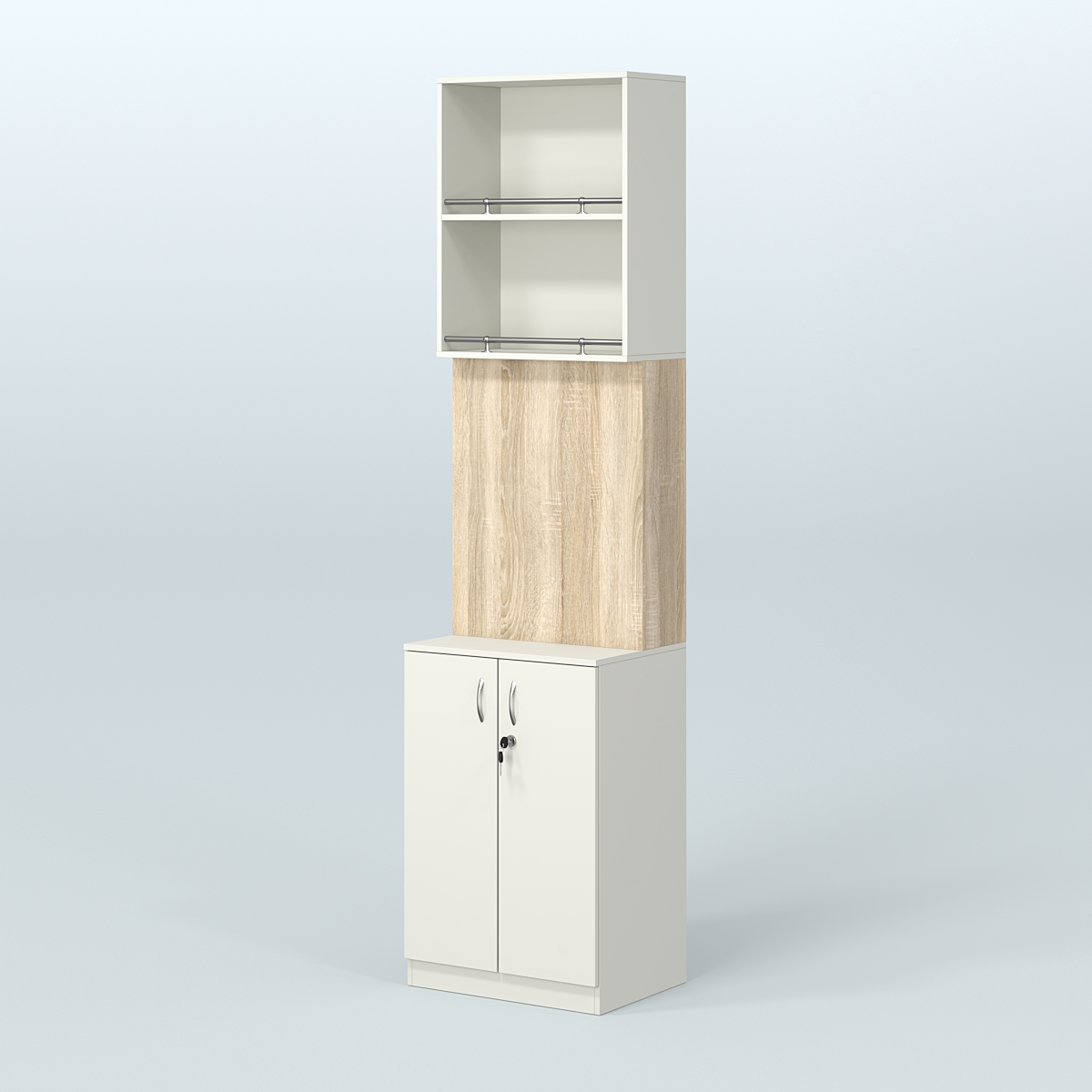 Специализи- рованный стеллаж из ДСП с панелью под врезные краны для магазина разливного пива и рыбы BEER&FISH-СПД-04-600 Белый + Дуб Сонома