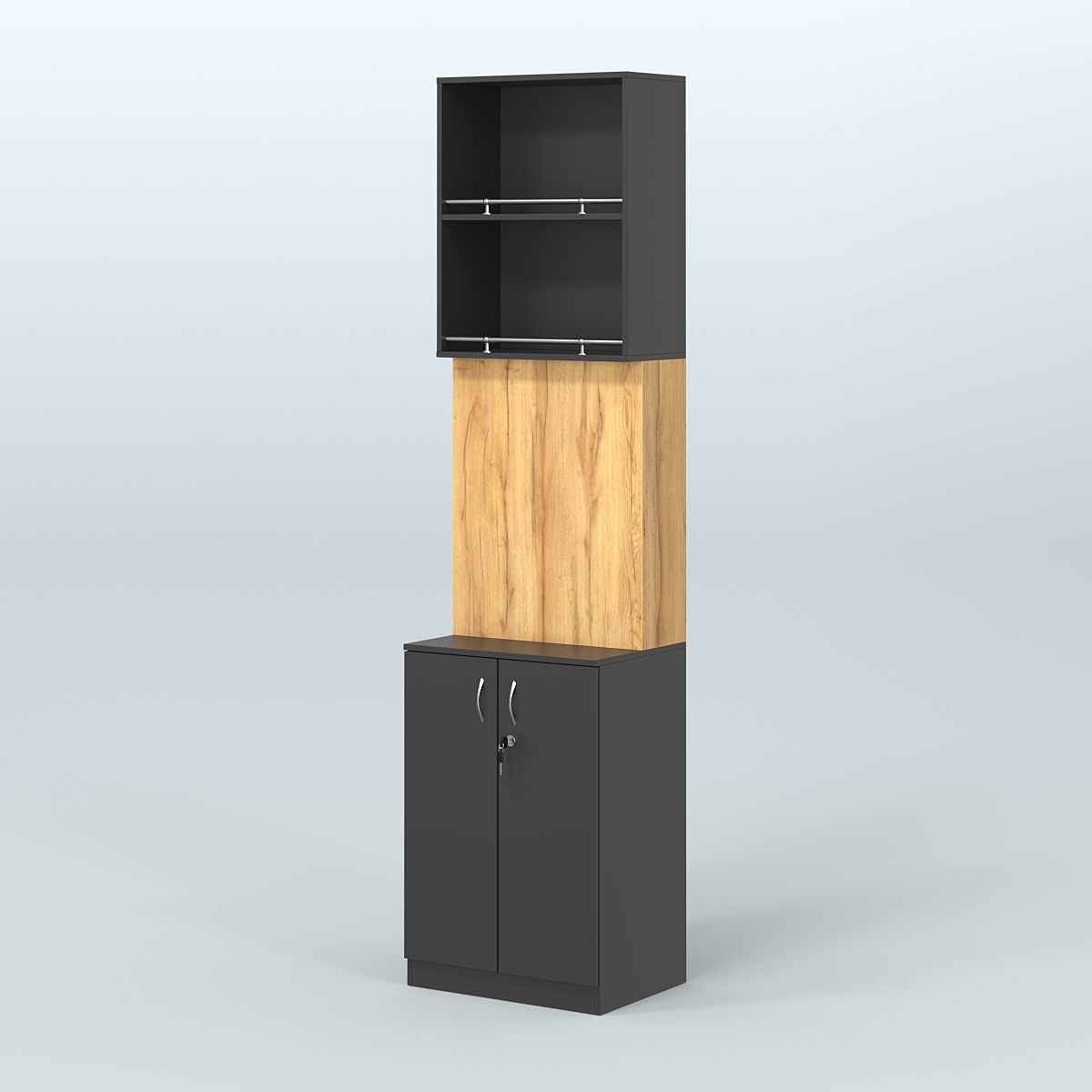 Специализи- рованный стеллаж из ДСП с панелью под врезные краны для магазина разливного пива и рыбы BEER&FISH-СПД-04-600 Черный и Дуб Золотистый 10-U1148