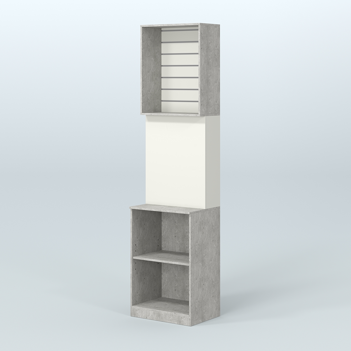 Специализи- рованный стеллаж из ДСП под врезные краны с высокой антресолью для продажи разливного пива и рыбы BEER&FISH-СПД-05 Метрополитан Грей + Белый