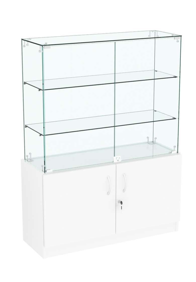 Узкий стеклянный прилавок СЛИМ №1 с длинными полками  Белый