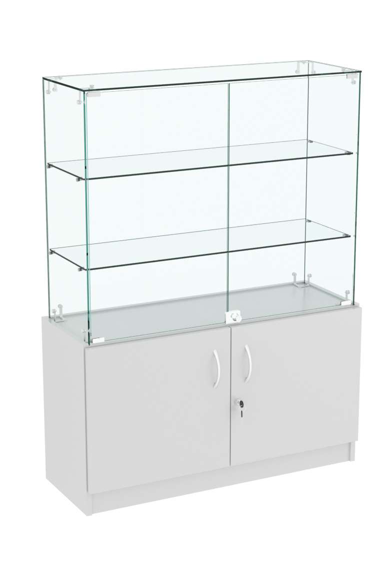 Узкий стеклянный прилавок СЛИМ №1 с длинными полками  Серый