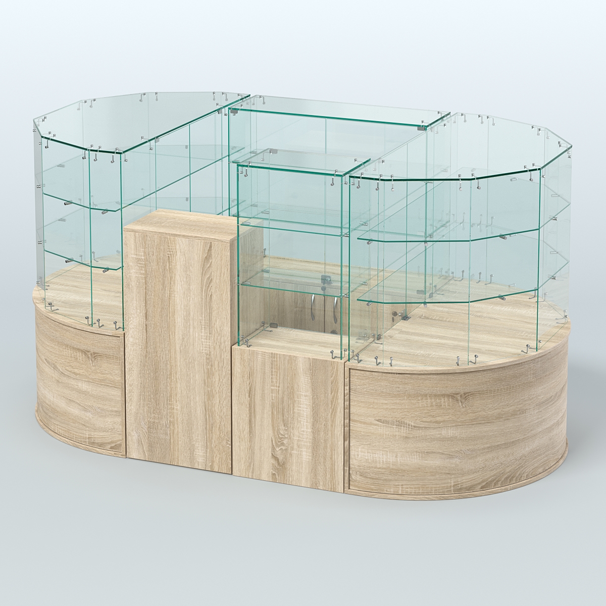 Круглый стеклянный островок-павильон серии КОЛЬЦО с радиусными углами №1 Дуб сонома