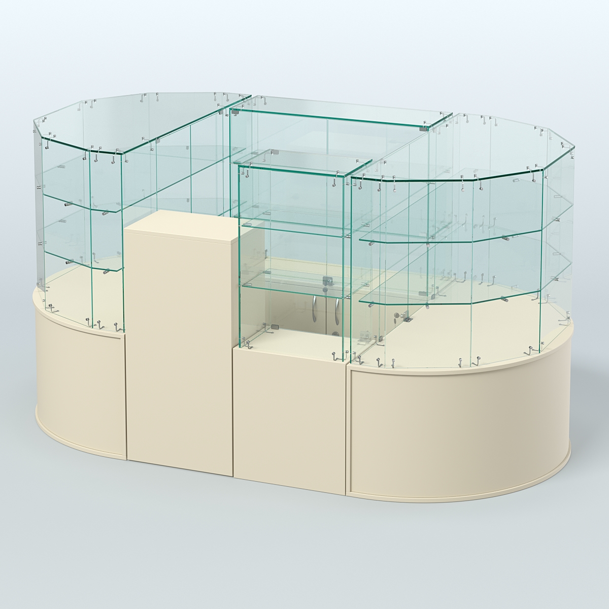 Круглый стеклянный островок-павильон серии КОЛЬЦО с радиусными углами №1 Крем Вайс