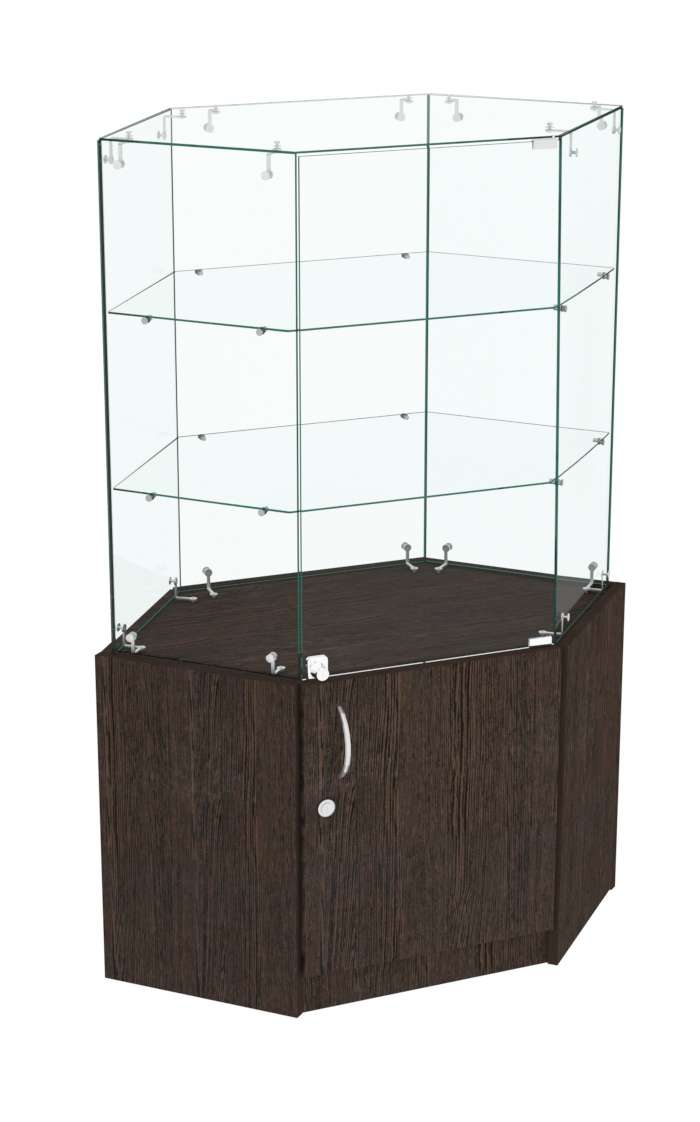 Узкий стеклянный прилавок СЛИМ №17 шестигранный Дуб Венге