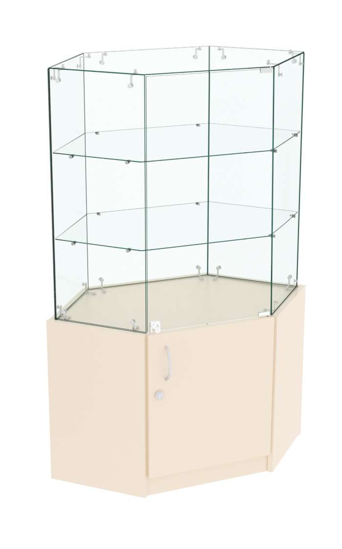 Узкий стеклянный прилавок СЛИМ №17 шестигранный Крем Вайс