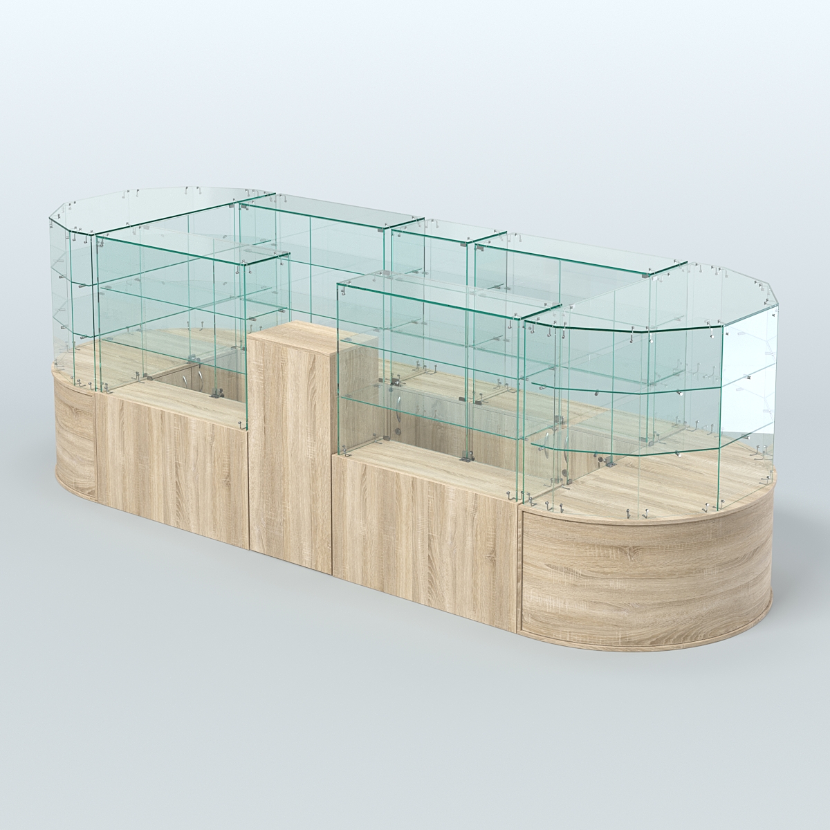 Круглый стеклянный островок-павильон серии КОЛЬЦО вытянутый №3 Дуб сонома