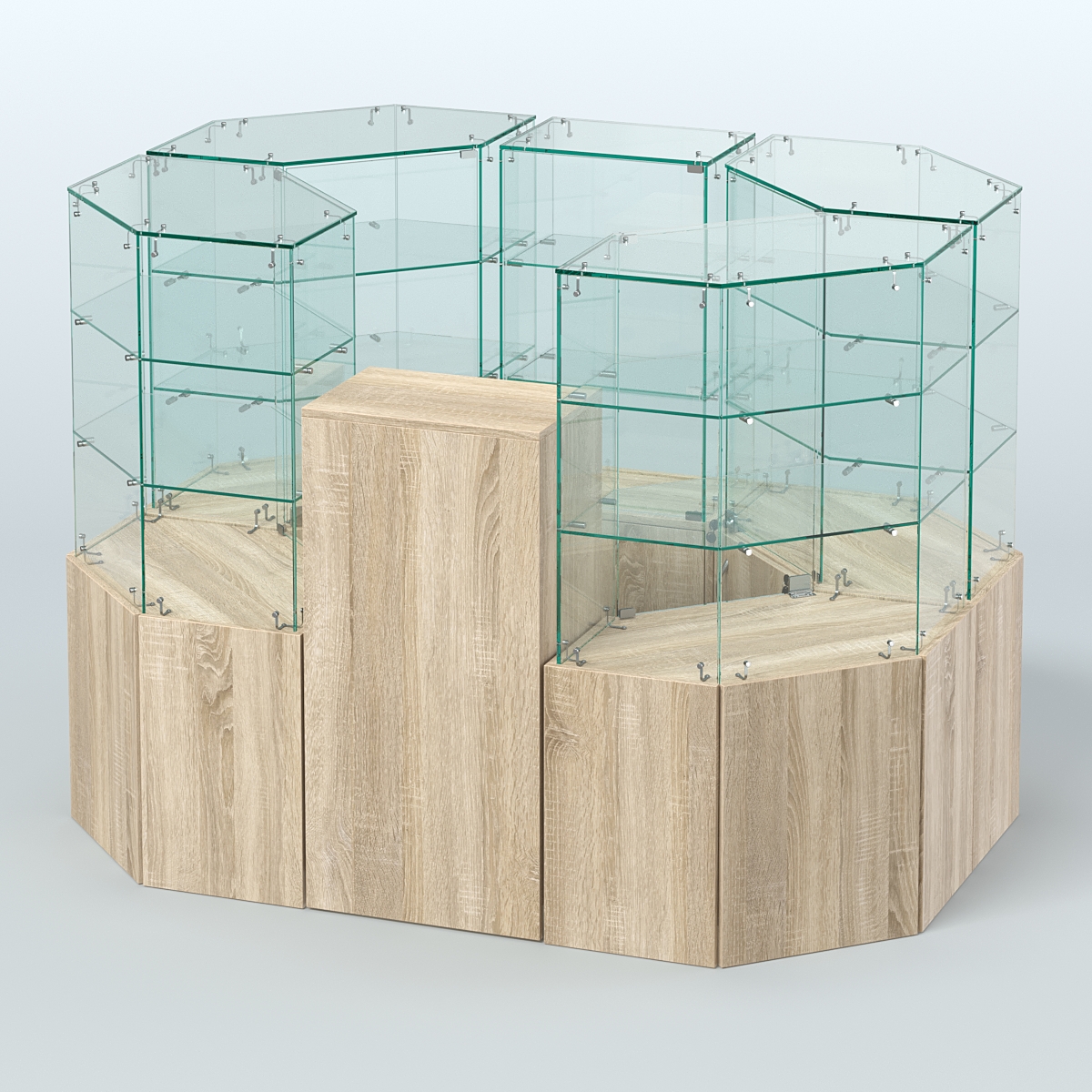 Стеклянный островок-павильон серии КОЛЬЦО шестигранный №4 Дуб сонома