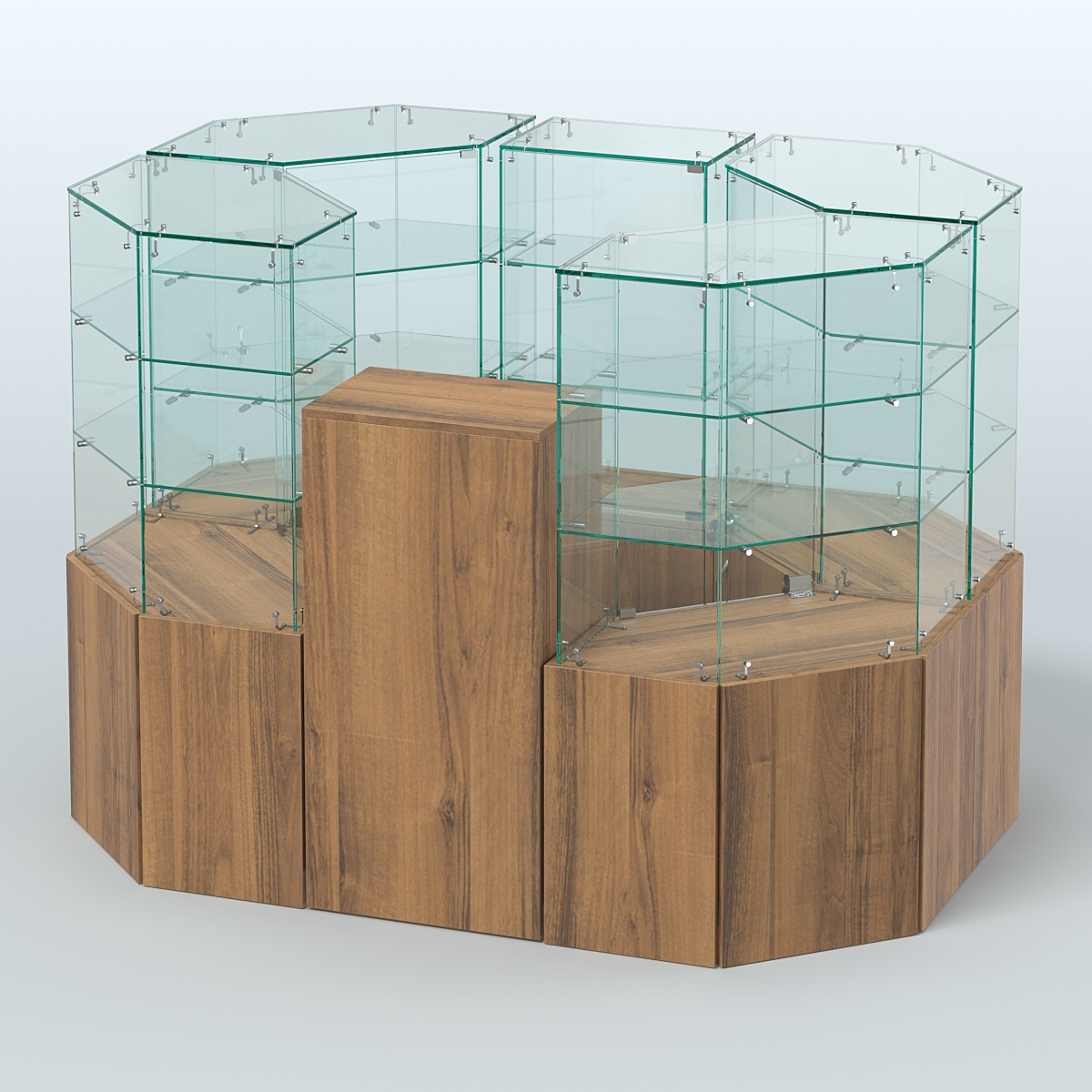 Стеклянный островок-павильон серии КОЛЬЦО шестигранный №4 Орех