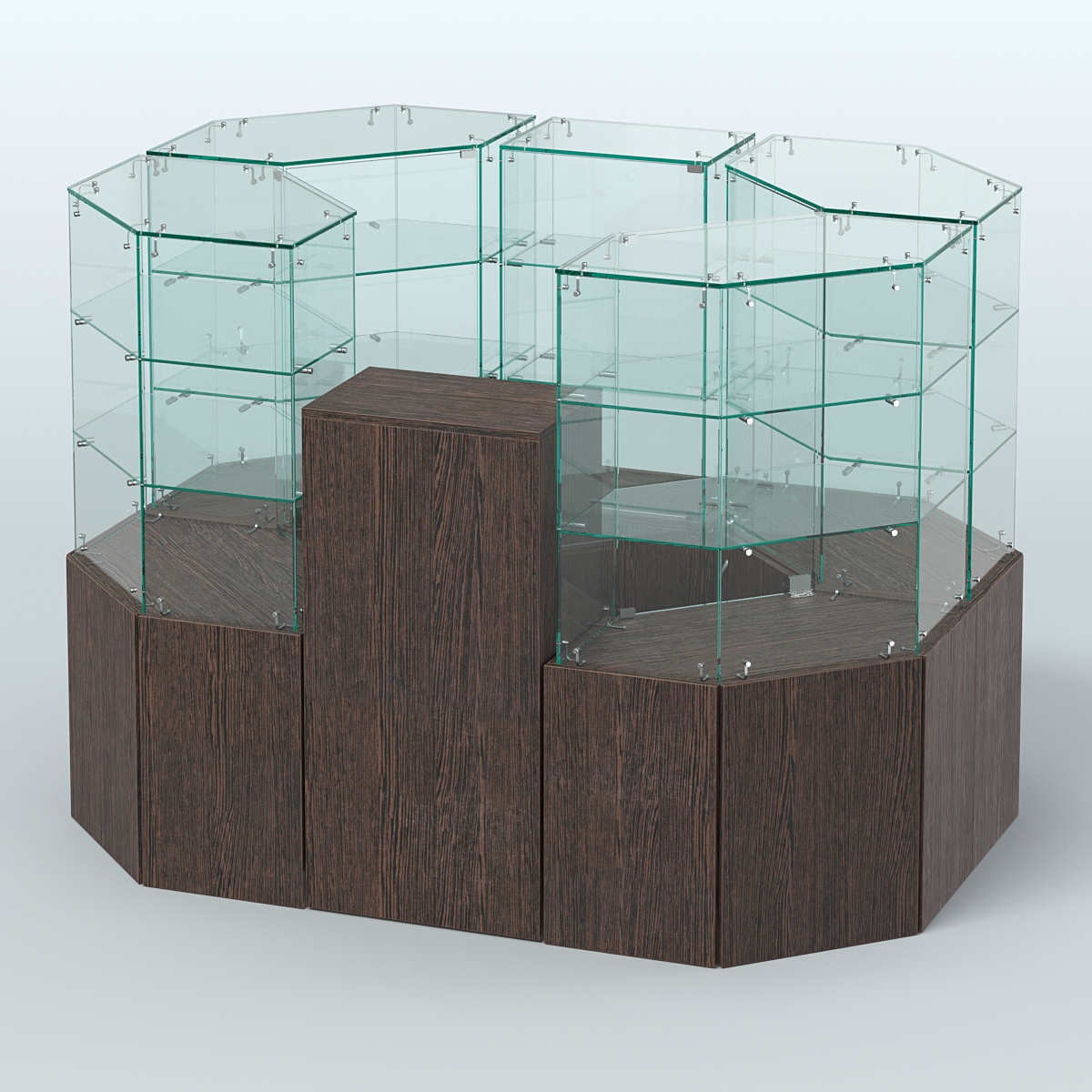 Стеклянный островок-павильон серии КОЛЬЦО шестигранный №4 Дуб Венге