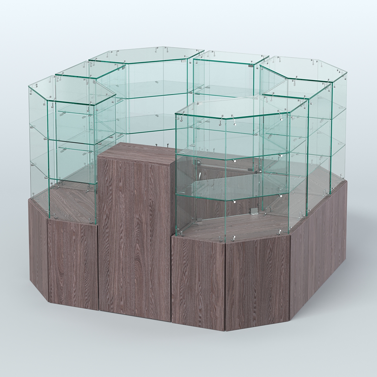 Стеклянный островок-павильон серии КОЛЬЦО квадратный №5 Ясень Анкор темный