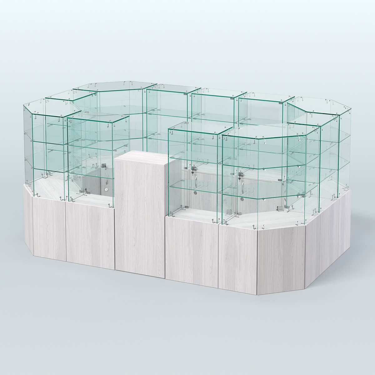 Стеклянный островок-павильон серии КОЛЬЦО прямоугольный №6 Ясень Анкор светлый