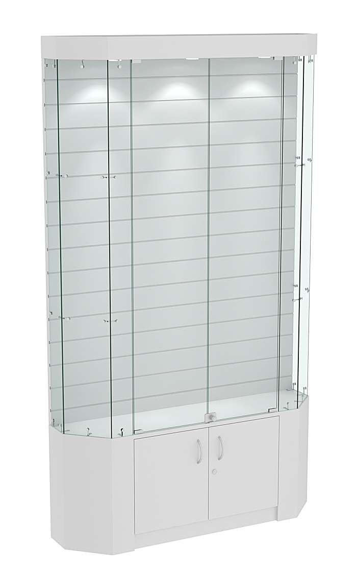 Торговая стеклянная витрина Истра со скошенным фасадом и экономпанелью №412 Серый