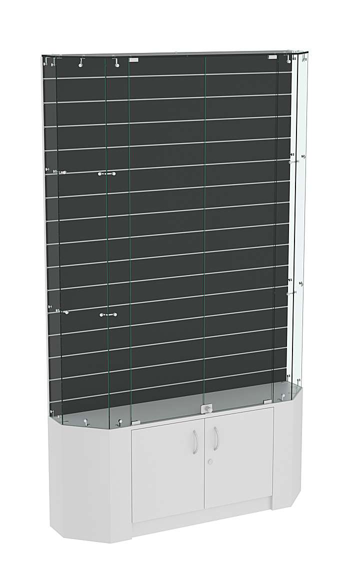Торговая стеклянная витрина Истра со скошенным фасадом и прозрачными стенками №413 Серый