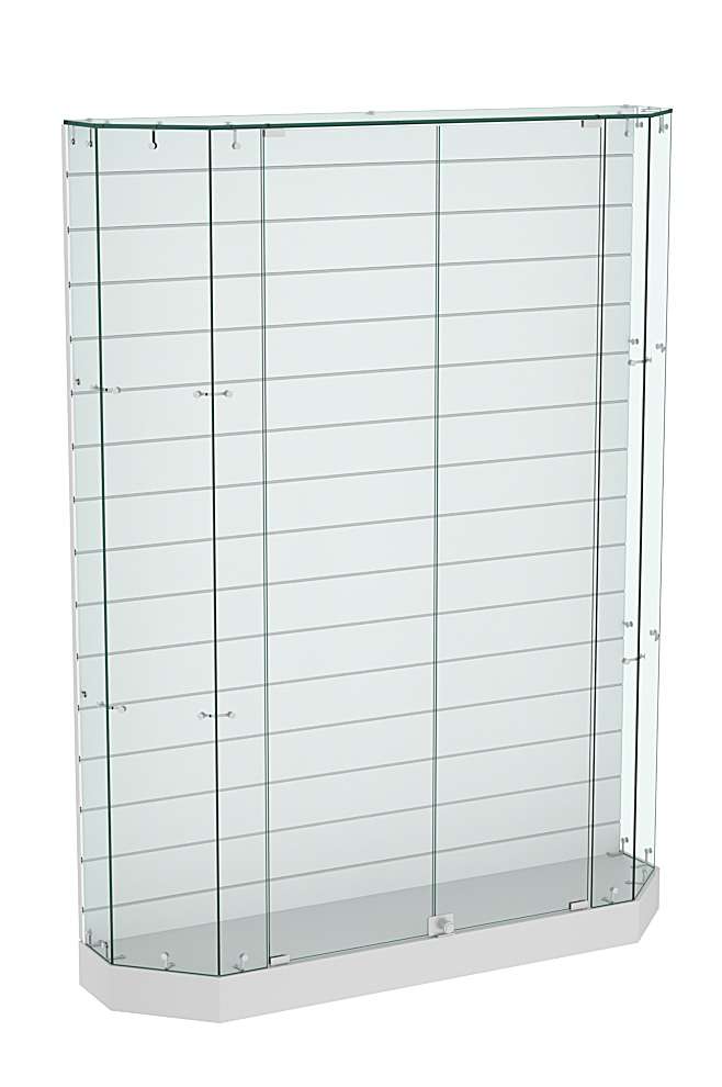 Торговая стеклянная витрина Истра со скошенным фасадом и низким подиумом №414 Серый