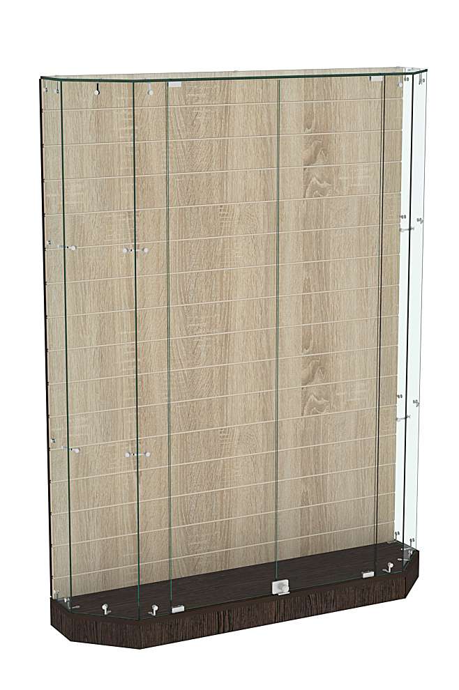 Торговая стеклянная витрина Истра со скошенным фасадом и низким подиумом №414 Дуб Венге