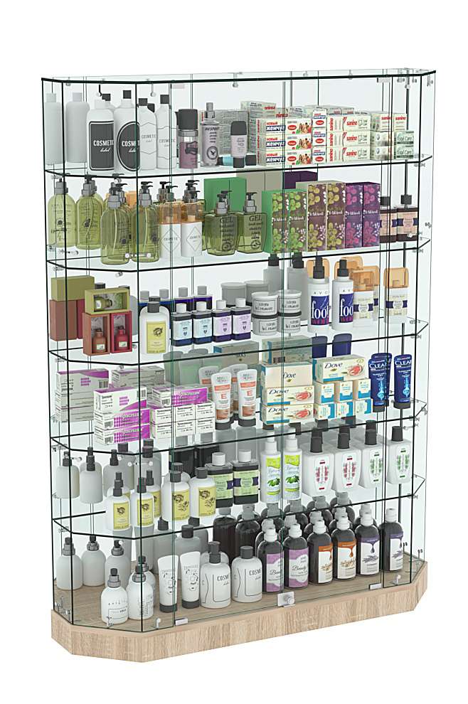 Торговая стеклянная витрина Хит Продаж со скошенным фасадом низкая №441 Дуб сонома