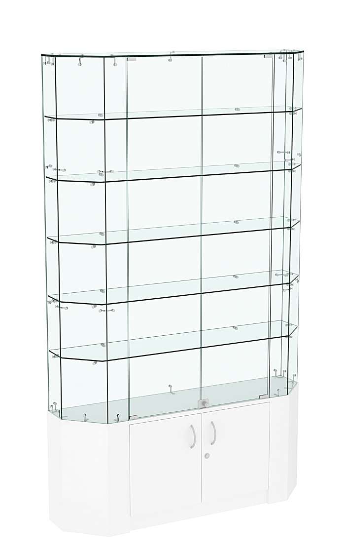 Торговая стеклянная витрина Истра со скошенным фасадом и пятью полками №425 Белый