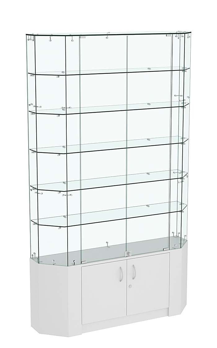 Торговая стеклянная витрина Истра со скошенным фасадом и пятью полками №425 Серый