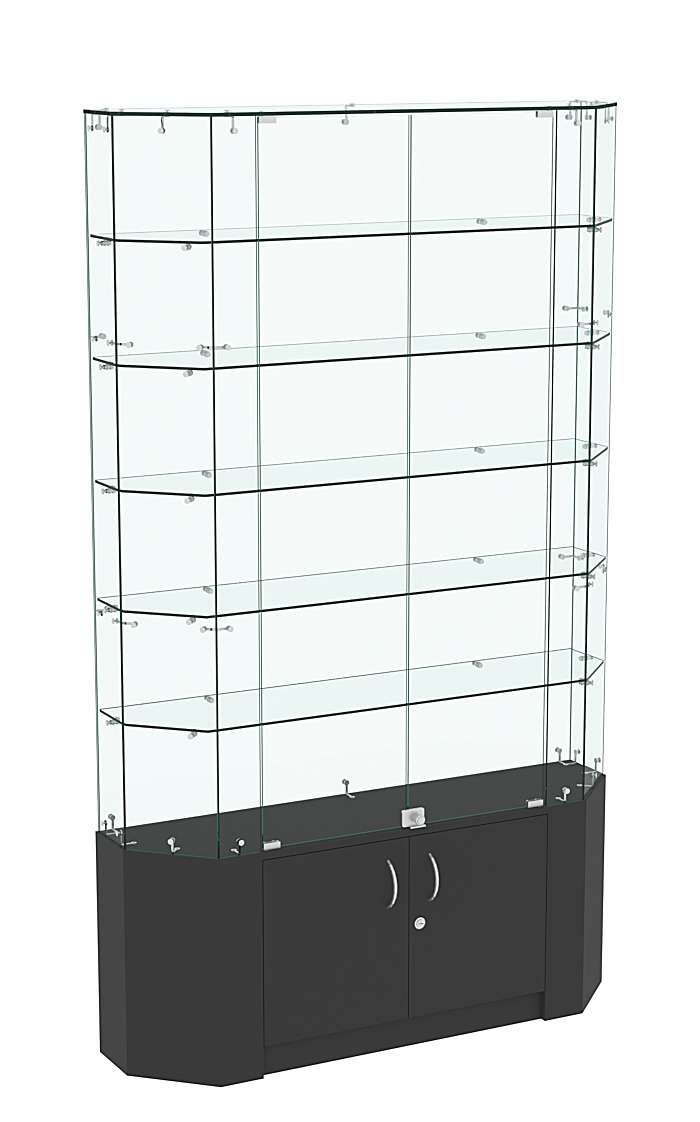 Торговая стеклянная витрина Истра со скошенным фасадом и пятью полками №425 Черный