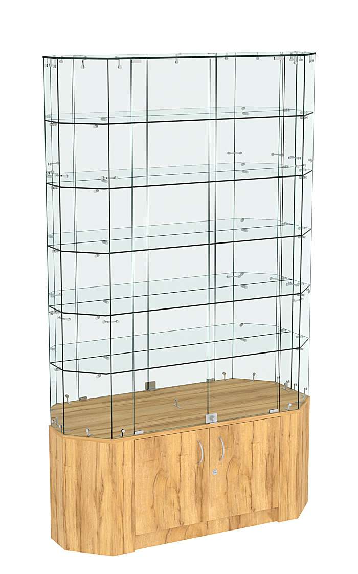 Торговая стеклянная витрина Истра со скошенным фасадом широкая №427 Дуб Золотистый