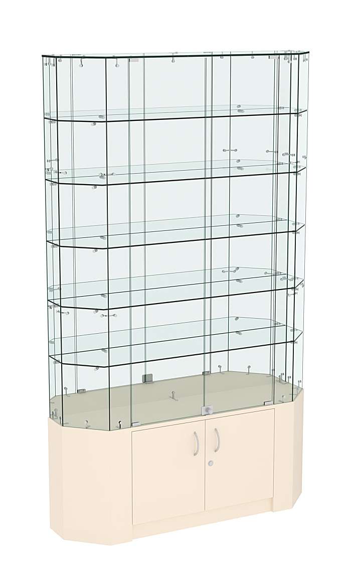 Торговая стеклянная витрина Истра со скошенным фасадом широкая №427 Крем Вайс
