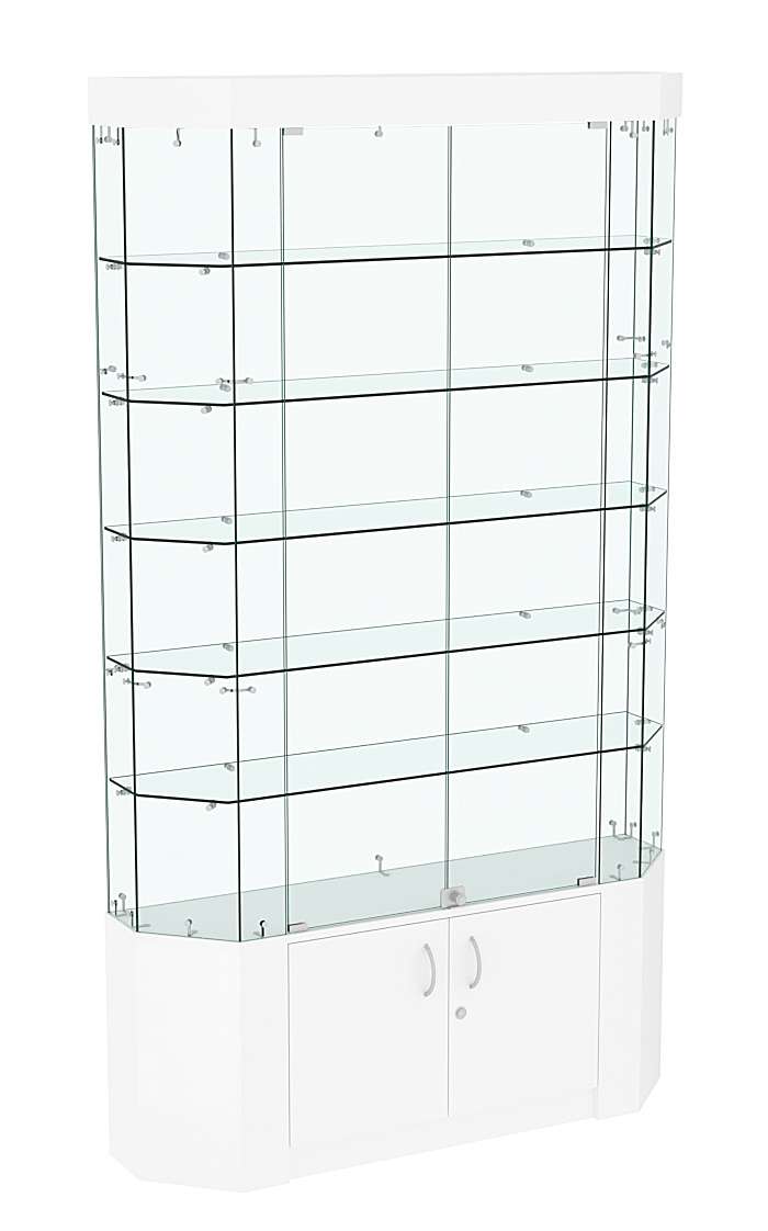 Торговая стеклянная витрина Истра со скошенным фасадом и встроенными светильниками №421 Белый