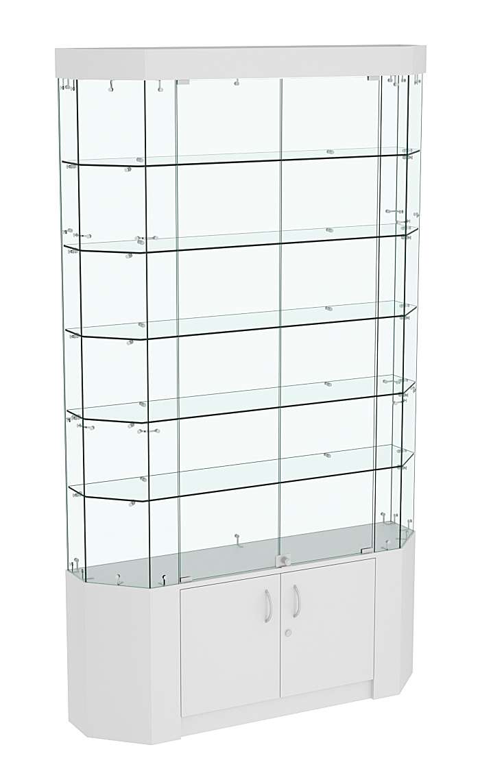 Торговая стеклянная витрина Истра со скошенным фасадом и встроенными светильниками №421 Серый